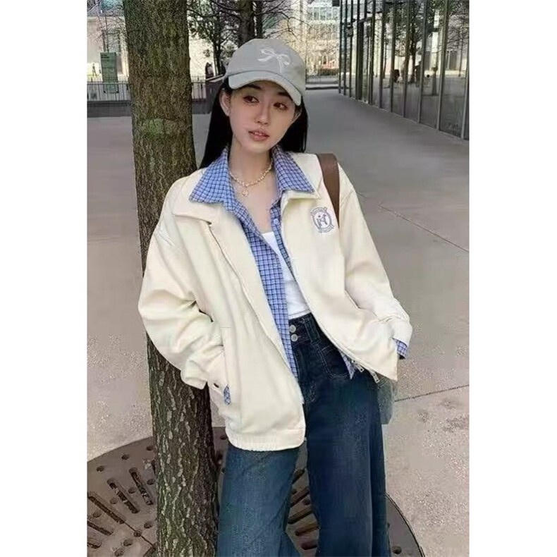 W11047-P80网图现货春季新款假两件学院风翻领外套设计感夹克,男装夹克,星座1608