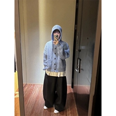 复古麻花连帽毛衣男女款秋季慵懒风高级感针织开衫外套ZZS65P75，男装针织衫/毛衣，电商D256-3(原A064-3)