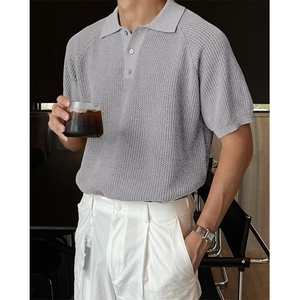 短袖针织POLO衫男士夏季薄款韩系镂空轻熟风翻领透气体恤衫 Z95图片