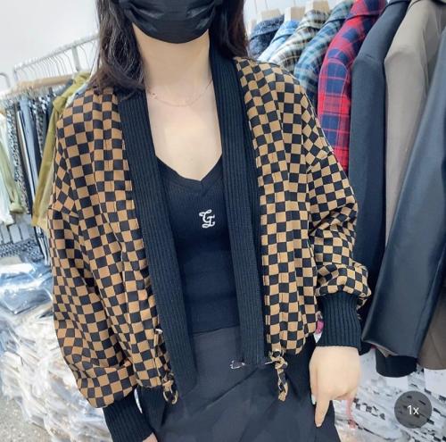 2021秋季新款时尚简约前抽绳百搭显瘦棋盘格外套,女装其它,L·H·X