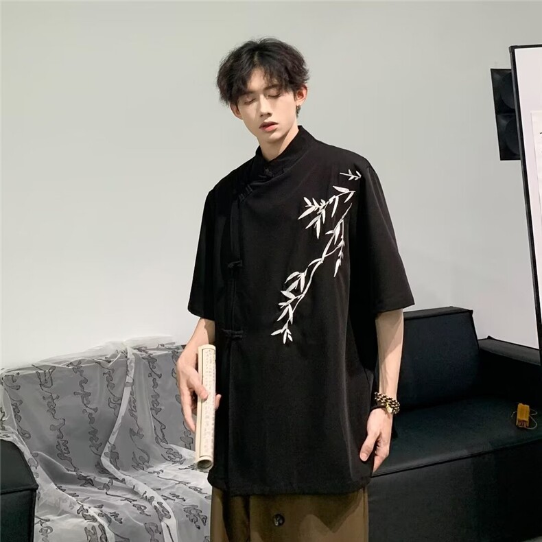男士刺绣唐装短袖衬衫C4546P42,男装衬衫,星座1116-2