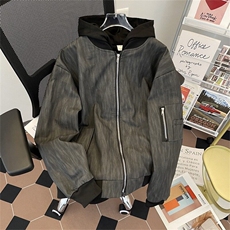 美式棒球服皮衣男春秋季宽松连帽假两件外套夹克潮牌LJ85399-P85，男装夹克，星座1008