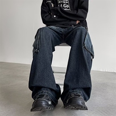 牛仔裤复古多口袋工装裤重工解构拼接工装牛仔裤男NZK1109-P68，男装牛仔裤，星座302B-2