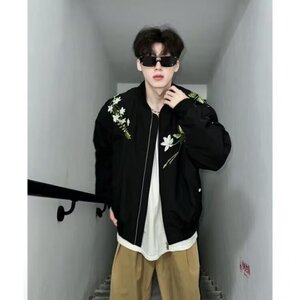 232-P60 美式飞行员潮牌情侣字母印花夹克外套拉链宽松百搭舒适图片