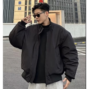 抖音得物 美式潮休闲夹克春季立领纯色复古工装加厚棉服外套AMY02图片