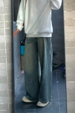【网图】B221美式ins高街重工艺宽松微喇牛仔裤LK24391-特P52控88，男装牛仔裤，电商B221