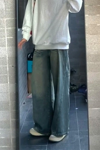 【网图】B221美式ins高街重工艺宽松微喇牛仔裤LK24391-特P52控88图片