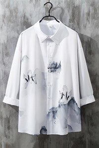 1日系休闲大码M-5XL潮流风短袖衬衫男灰墙风QCS7250P45控68图片
