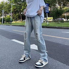 1506-1/K9951/P45复古高街破洞牛仔裤长裤修身小脚牛仔裤男ins，男装牛仔裤，星座1506-1