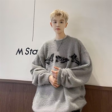 美式小众复古蝴蝶提花毛衣男秋冬季慵懒软糯宽松圆领针织衫M5716，男装针织衫/毛衣，星座506