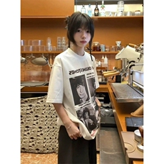 潮牌印花短袖t恤男款夏季潮美式复古cleanfit情侣穿搭五分袖上衣，男装T恤，星座809A(原222-1)