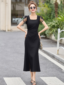 现货高级感夏季时尚蕾丝连衣裙气质显瘦简约大方减龄连衣裙女图片