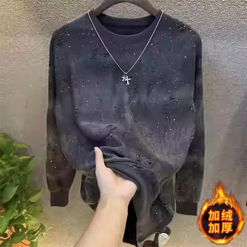 满天星圆领t恤上衣时尚潮流秋季轻奢休闲帅气长袖加绒卫衣,男装T恤,星座1210-1
