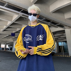 藏青拼黄袖
