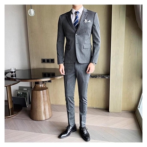 条纹男装西服套装三件套修身商务礼服W2032-P260图片