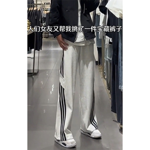 特批P30无差价秋新抖音侧边三条杠拖地裤男大码宽松卫裤K1990图片