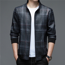格子外套男秋季新款韩版潮流立领夹克中年男士休闲服ZL1915-P160，男装夹克，电商B212（原钱塘6029）