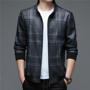 格子外套男秋季新款韩版潮流立领夹克中年男士休闲服ZL1915-P160图片