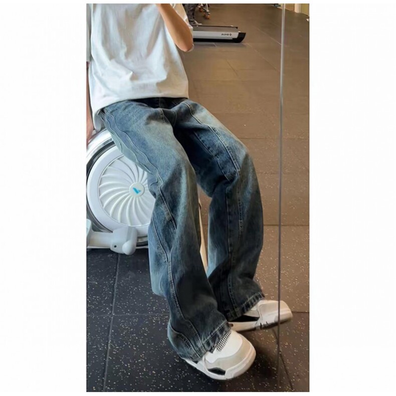 美式高街复古牛仔裤男宽松直筒潮牌痞帅vibe微喇裤子WL4500-P46,男装牛仔裤,星座1008