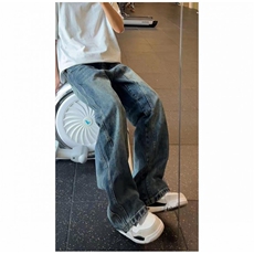 美式高街复古牛仔裤男宽松直筒潮牌痞帅vibe微喇裤子WL4500-P46，男装牛仔裤，星座1008
