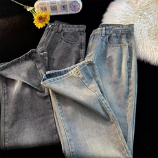 美式复古新品牛仔裤宽松直筒裤男高街简约痞帅潮流长裤子H818/P54，男装牛仔裤，星座506