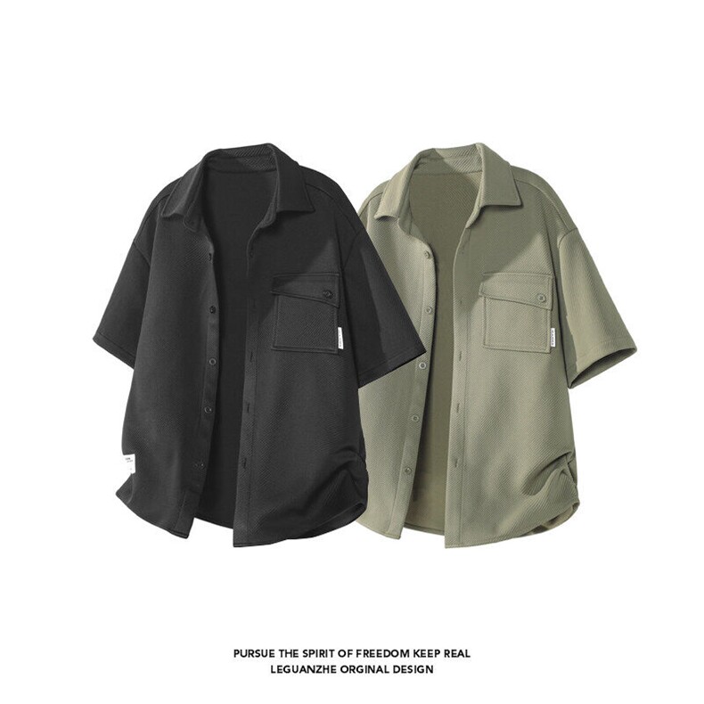 2025HC25235改短港风白底大码夹标短袖衬衫M-5XHC25448-P35，男装衬衫，电商A022