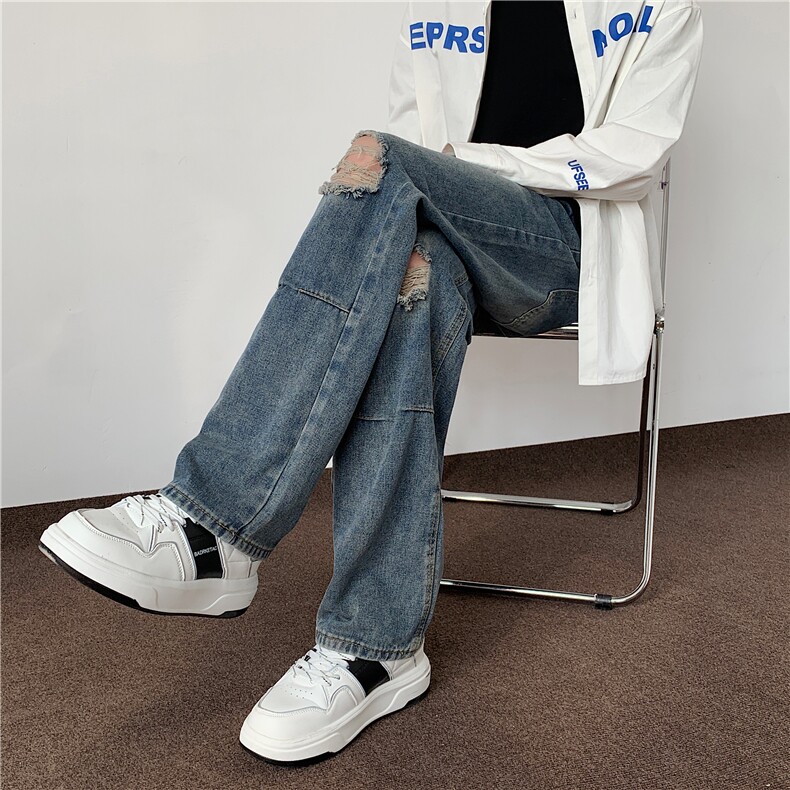 春夏破洞牛仔裤潮流做旧水洗高街百搭男长裤V141/p58,男装牛仔裤,电商B381-1