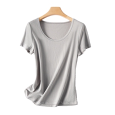 WE【丝滑醋酸桑蚕丝】黑科技！120S夏季正肩大圆领显瘦短袖T恤女，女装T恤，奢优羊绒