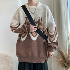 M183/P65新款个性设计感撞色毛衣百搭潮流男士圆领针织衫外套，男装针织衫/毛衣，电商基地A050