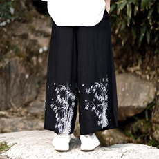 现货男士大码休闲裤风棉麻竹叶印花阔腿裤子K211-P60控78，男装休闲裤，电商A021