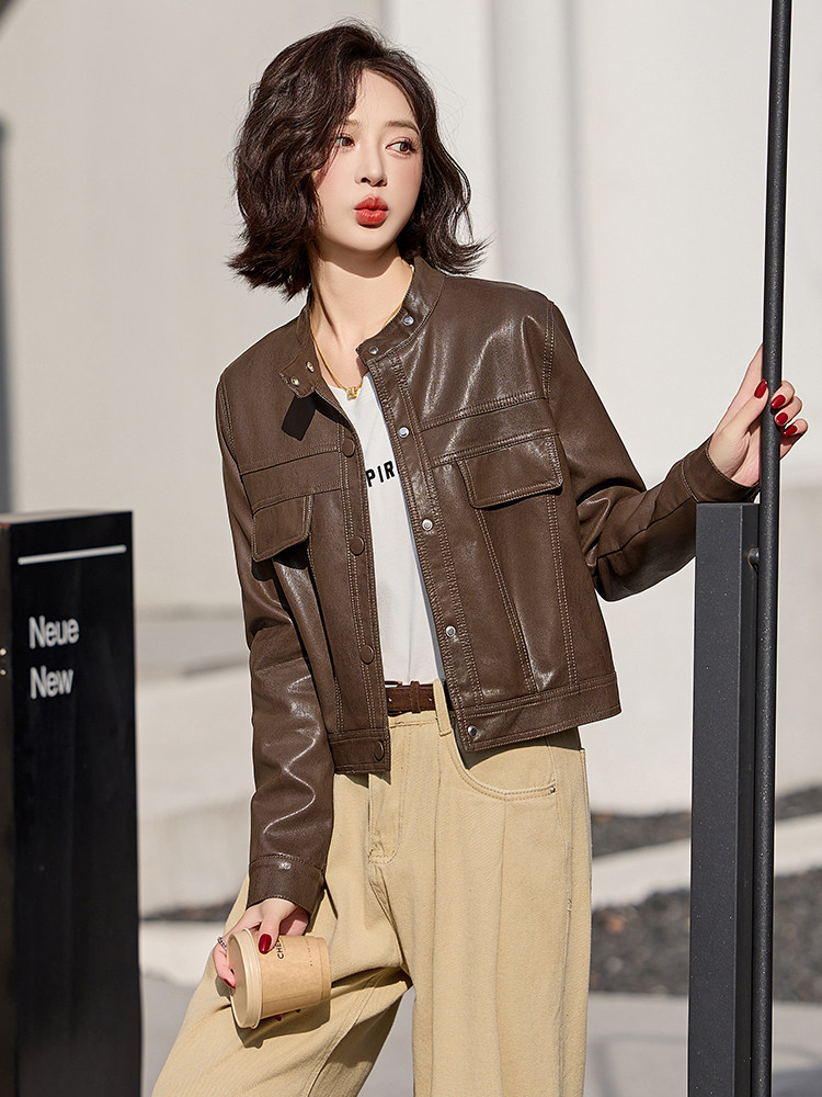 多色百搭短款皮衣外套女2025春季新款设计感显瘦皮夹克机车服上衣,女装皮衣,臻衣坊
