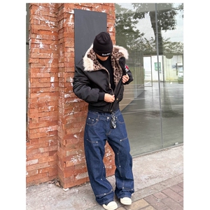 有货 豹纹貂毛连帽棉服男女冬季保暖潮牌情侣棉衣外套MF423-P103图片