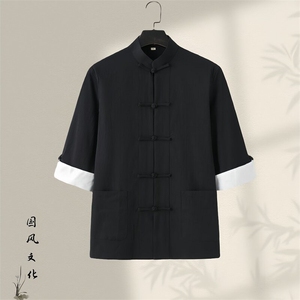 夏唐装风盘扣新中式七分袖棉麻复古居士服茶服GF2503-P60图片