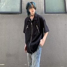 美式复古设计感小众短袖衬衫男女夏季新款衬衣休闲上衣ZC11-p33，男装衬衫，星座1008