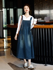 欧洲站高级牛仔裙连衣裙2025春新款减龄休闲宽松背带裙长裙女，女装连衣裙，秋水欣儿
