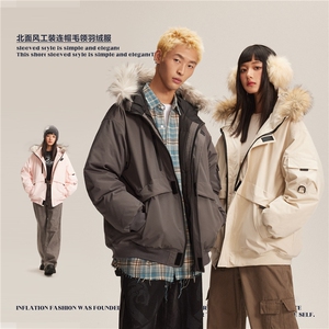 北面风工装连帽毛领羽绒服--5695模特图 388图片