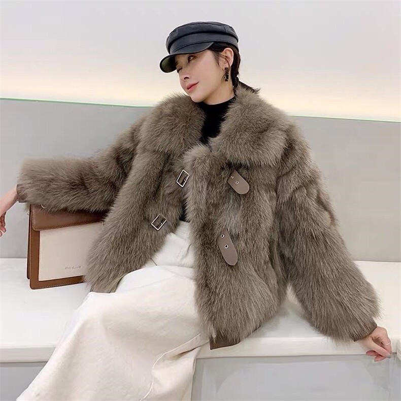 ZAF203同红双排皮扣真狐狸毛皮草外套,女装皮草,L·H·X