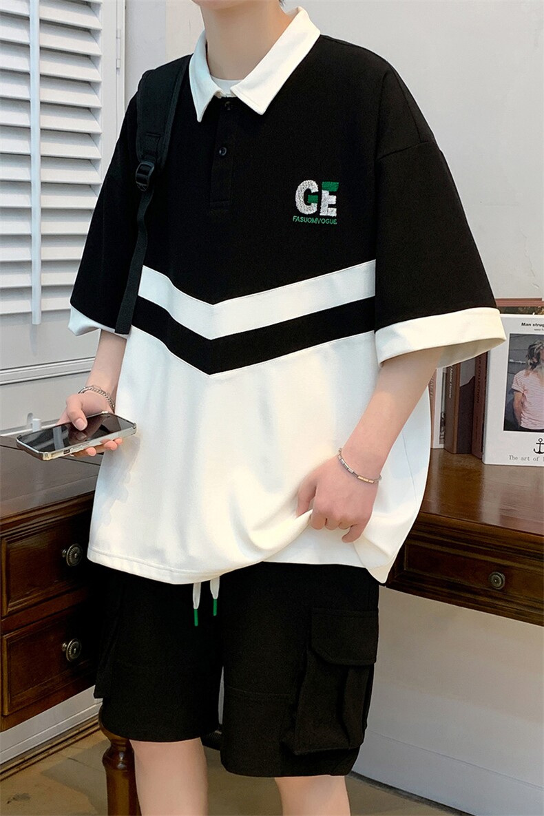 2023夏上新撞色拼接半袖套装简约刺绣Polo衫男女6628-P70控价98,男装Polo衫,电商A441-1