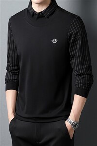 YZ-D829男式2023秋季新款长袖T恤男韩版假两件休闲男装体恤P63图片