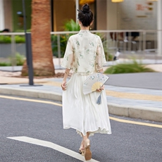 现货退货退现改良旗袍连衣裙两件套装女夏新中式年轻高端高贵优雅，商品下架区，韩然一族