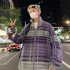 B235-P70秋冬撞色开衫毛衣男美式复古慵懒风宽松保暖线衣外套，男装针织衫/毛衣，星座512-6