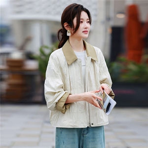撞色翻领短款外套女春季2026新款小个子时尚减龄百搭高端上衣图片