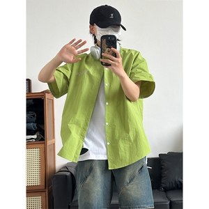 夏季新款速干短袖刺绣衬衫潮流港风宽松百搭男半袖CS285-P35