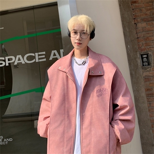 XJ416-特85控148 秋季PU皮衣外套男机车服字母刺绣大码宽松夹克图片