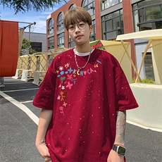 可48小时发货支持抖音得物来样二开美式满天星亮片短袖T恤MTX715，男装T恤，电商A486-1