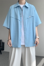 CS1140特-特批40控78肌理纹oversize宽松情侣短袖短袖大码衬衫，男装T恤，电商A059