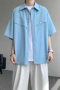 CS1140特-特批40  控78 肌理纹oversize宽松情侣短袖短袖大码衬衫图片