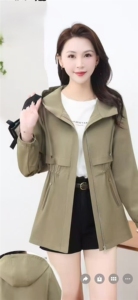 连帽风衣外套春秋新款小个子显瘦休闲百搭修身妈妈中长款宽松上衣图片