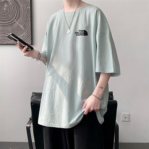 YT26232-P30 亚短袖t恤男大码五分袖男宽松七分袖 港风模特图片
