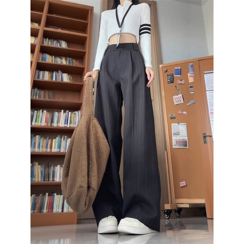 黑色肌理感裤子男女款小个子早秋穿搭老钱风西裤高级感微喇直筒裤，女装休闲裤，星座1210-1